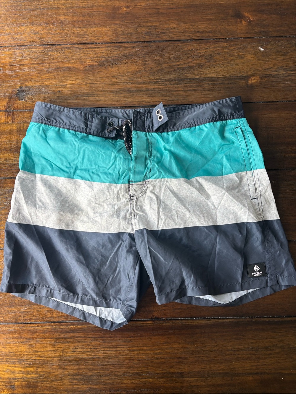 Men's Colorblock Swim Trunks in Teal, Gray and Charcoal